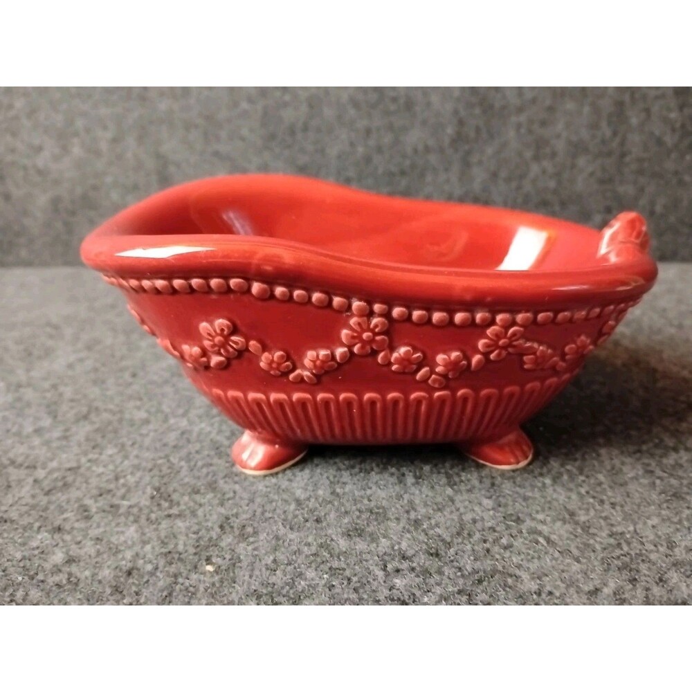 Vintage Flower Ceramic Clawfoot Bathtub Soap Dish Japan Reddish Brown